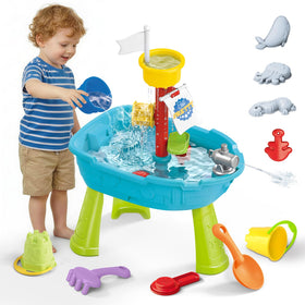 deAO water sand table for toddler play with outdoor splash setup