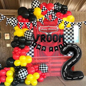 DEAPEICK race car arch banner for a bold party entrance and themed backdrop