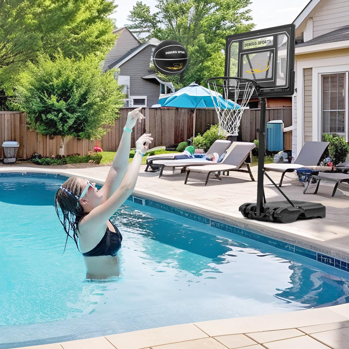 DEBERG shatterproof backboard close-up showing durable outdoor construction