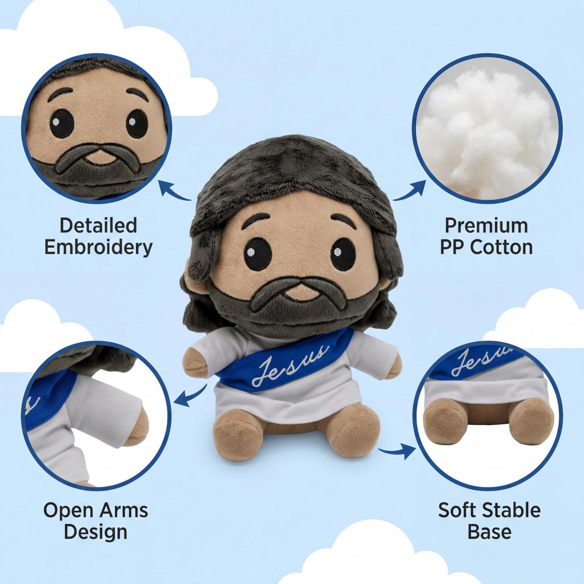 DECCED Jesus plush doll 11-inch size easy to place on shelves.