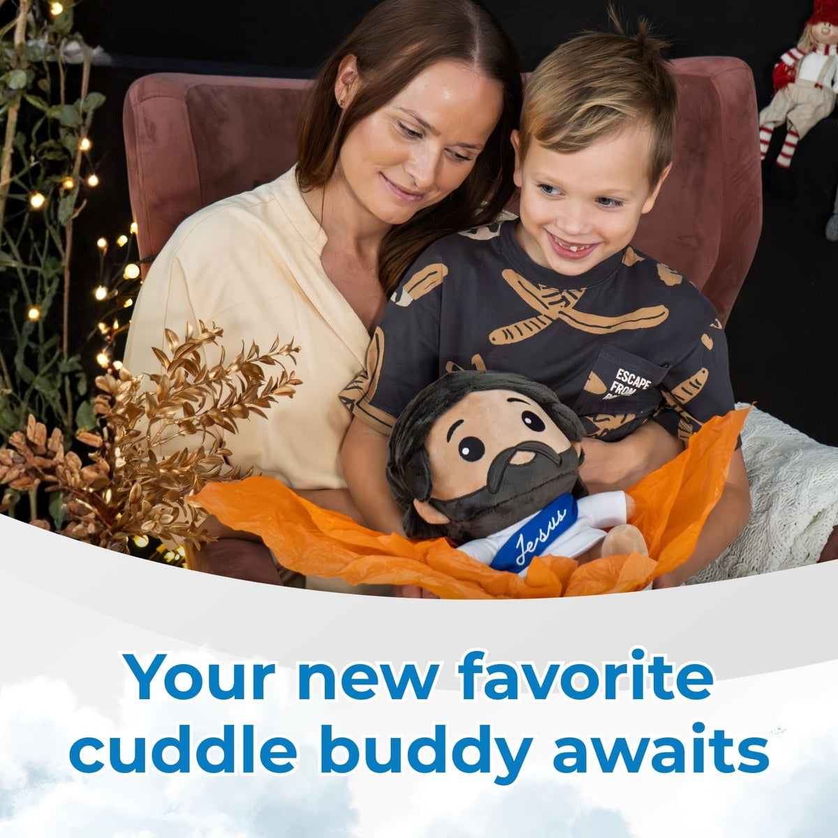 DECCED Jesus plush doll embroidered face with detailed craftsmanship.