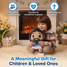 DECCED Jesus plush doll seated design ideal for bed or shelf.
