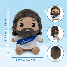 DECCED Jesus plush doll white robe blue sash for a peaceful, classic look.