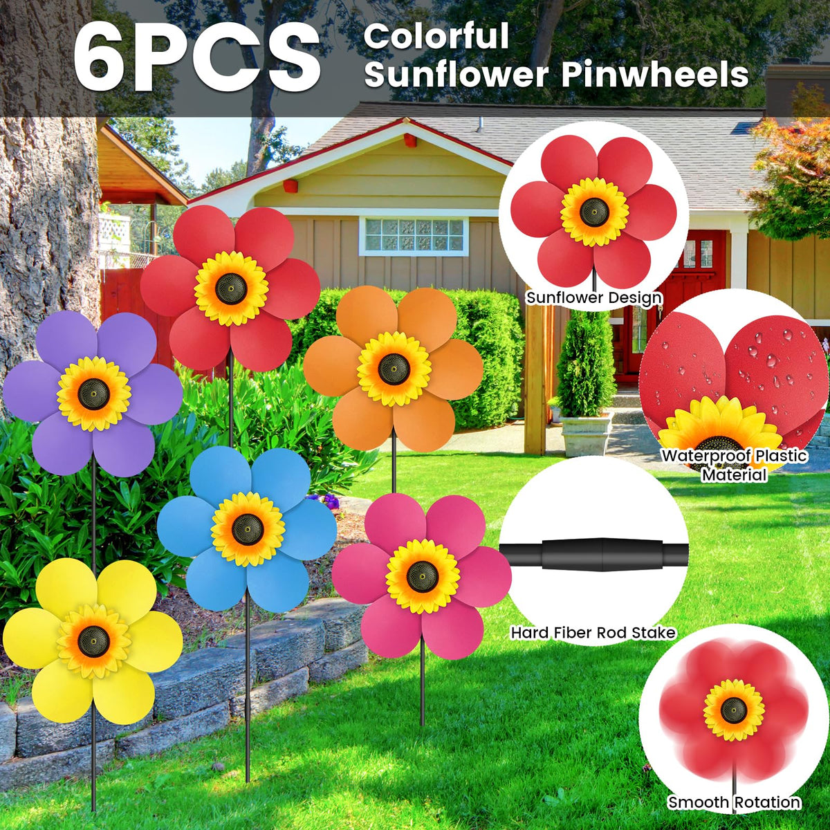 DECEED sunflower wind spinner blades show vivid petals that catch the breeze.