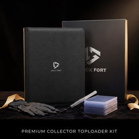 Deck Fort Toploader Binder in black keeps cards protected during storage.