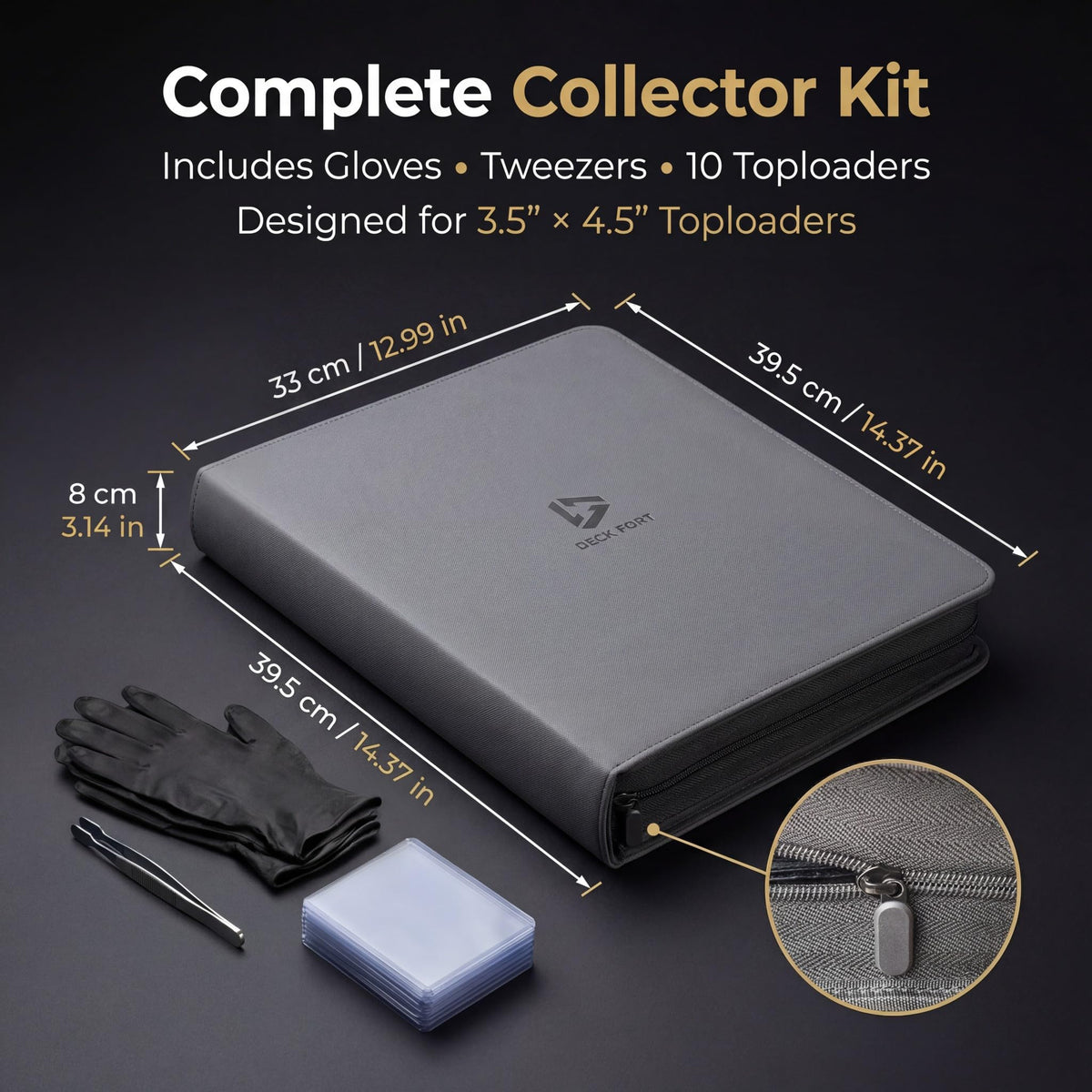 Deck Fort Toploader Binder Gloves protect cards from fingerprints during handling.