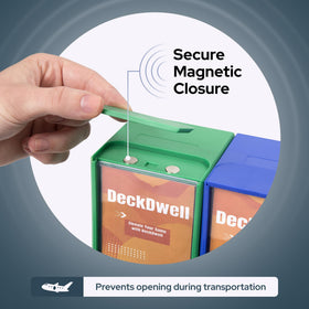DeckDwell stackable six-deck boxes organized for transport and display.