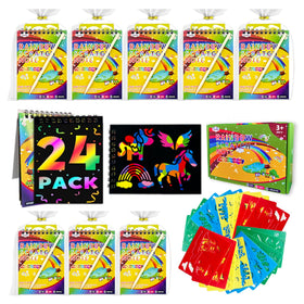 Decojoy rainbow scratch art notebook set showcases bright colors for kids' creativity.