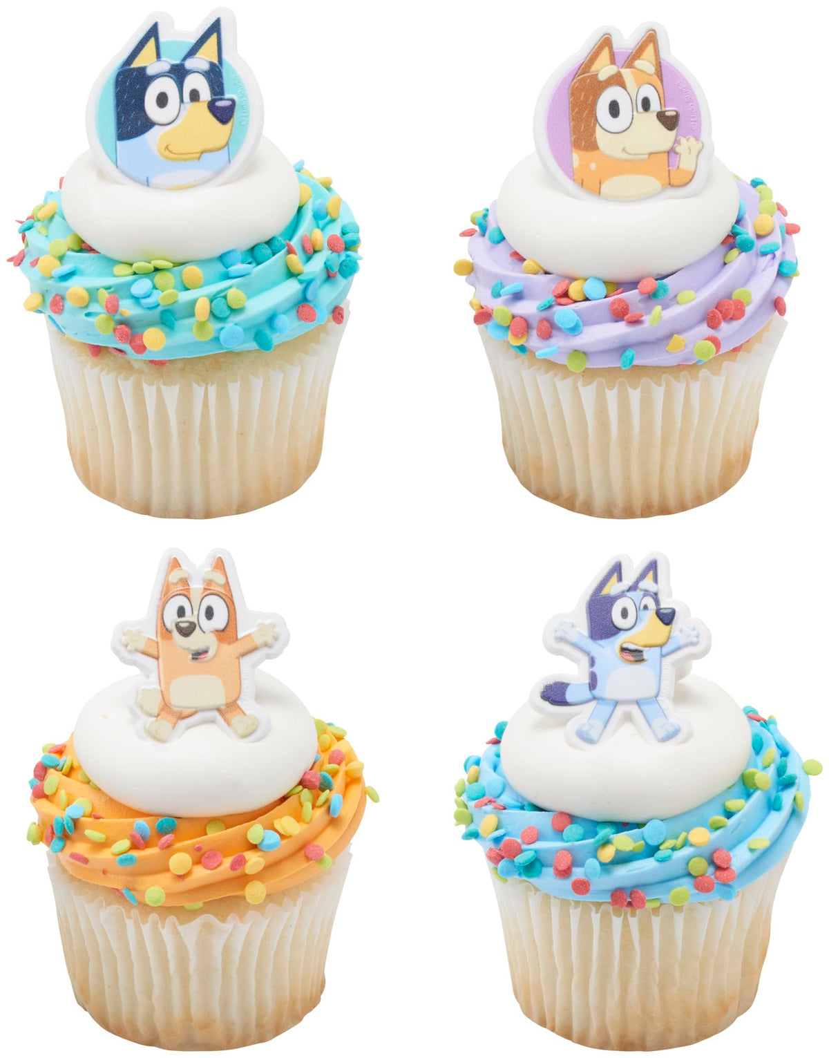DecoPac Bluey So Much Fun Rings set featuring Bluey and friends for festive cupcakes.
