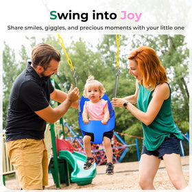 DECORLIFE Blue Toddler Swing Seat adds vibrant backyard fun.