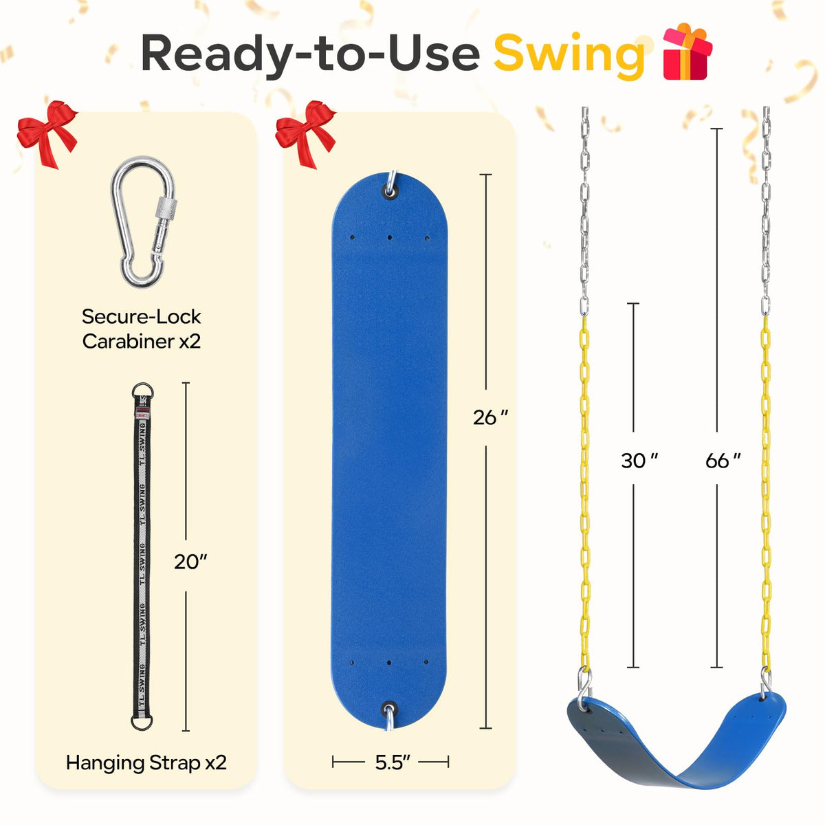 Decorlife package includes two seats, four chains, four hooks.