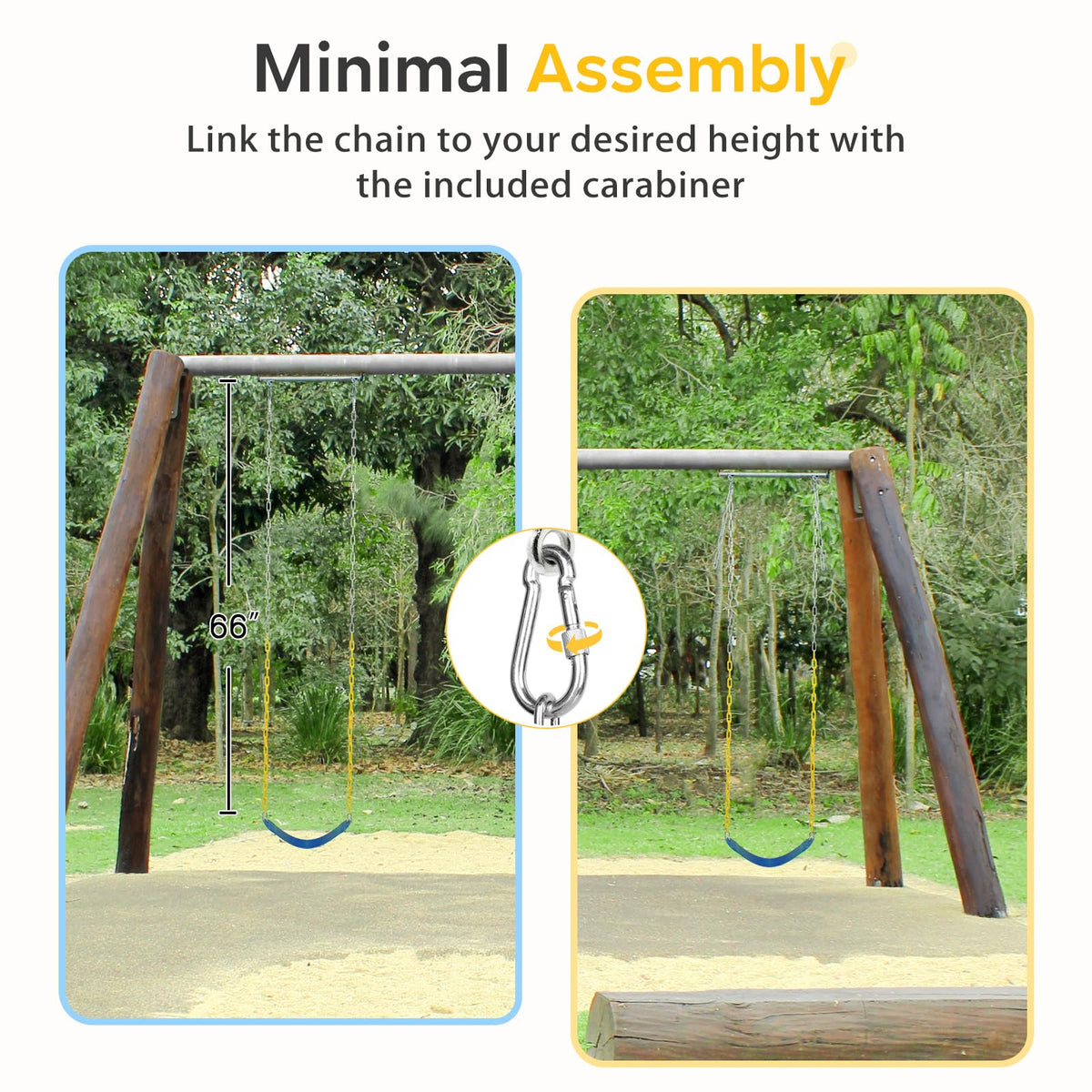 Decorlife rust-proof chains on steel frame, weather-ready for rain or snow.