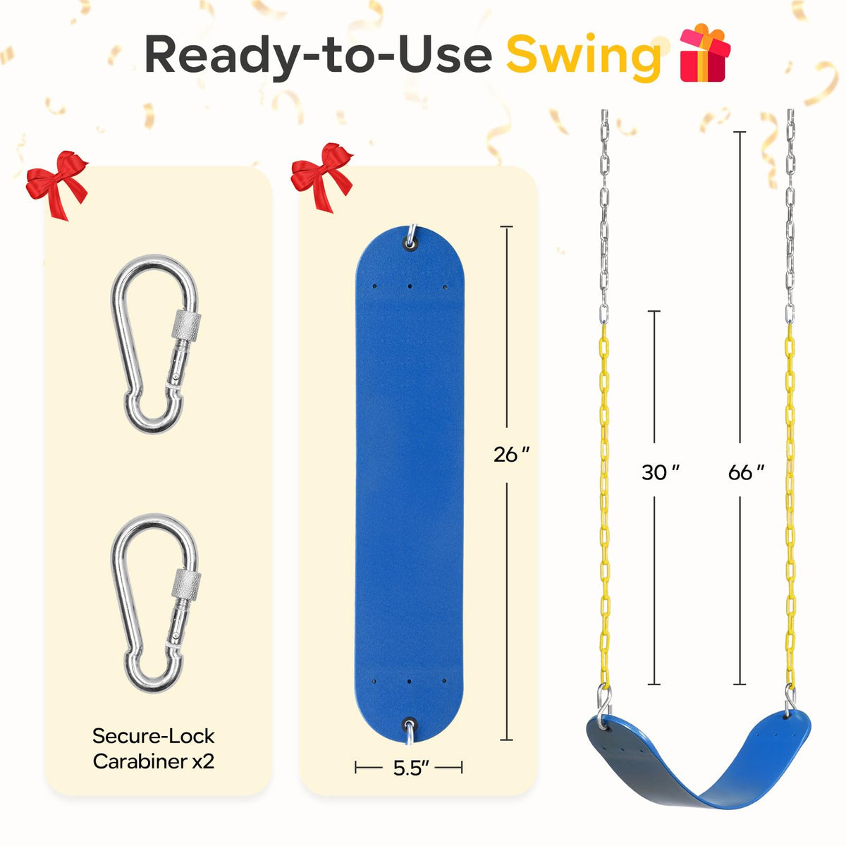 Decorlife swing seat showing anti-slip EVA surface and drainage holes for safety.