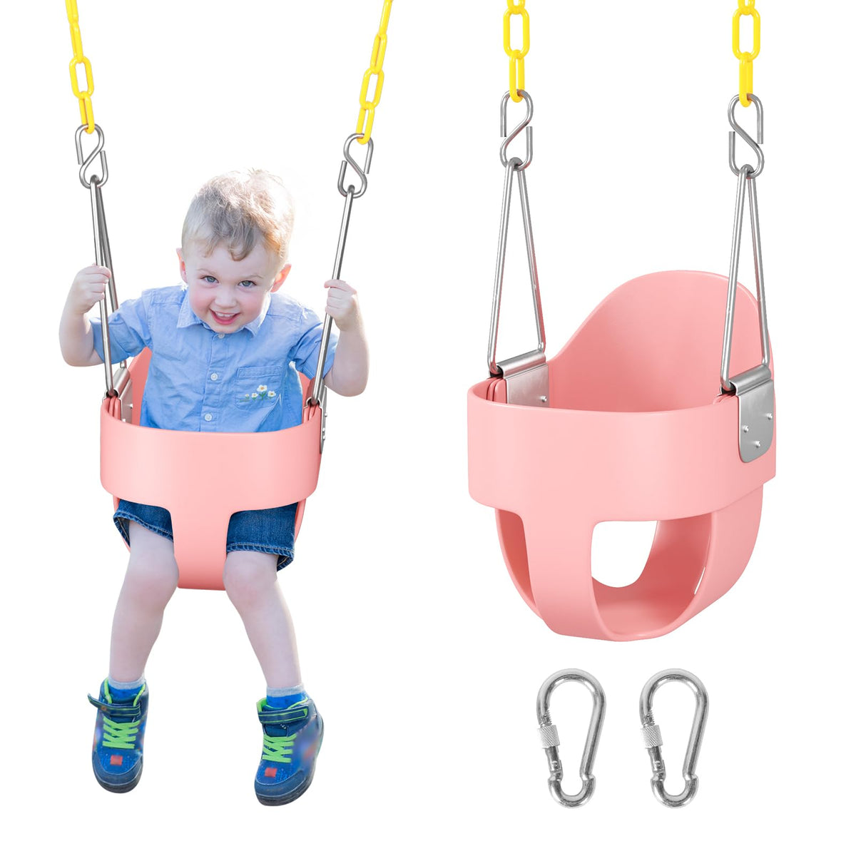 DECORLIFE pink bucket seat toddler swing with skin-friendly material