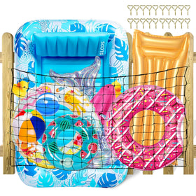DECORSWITH extra-large pool toy float net with 20 hooks keeps floats neatly stored.