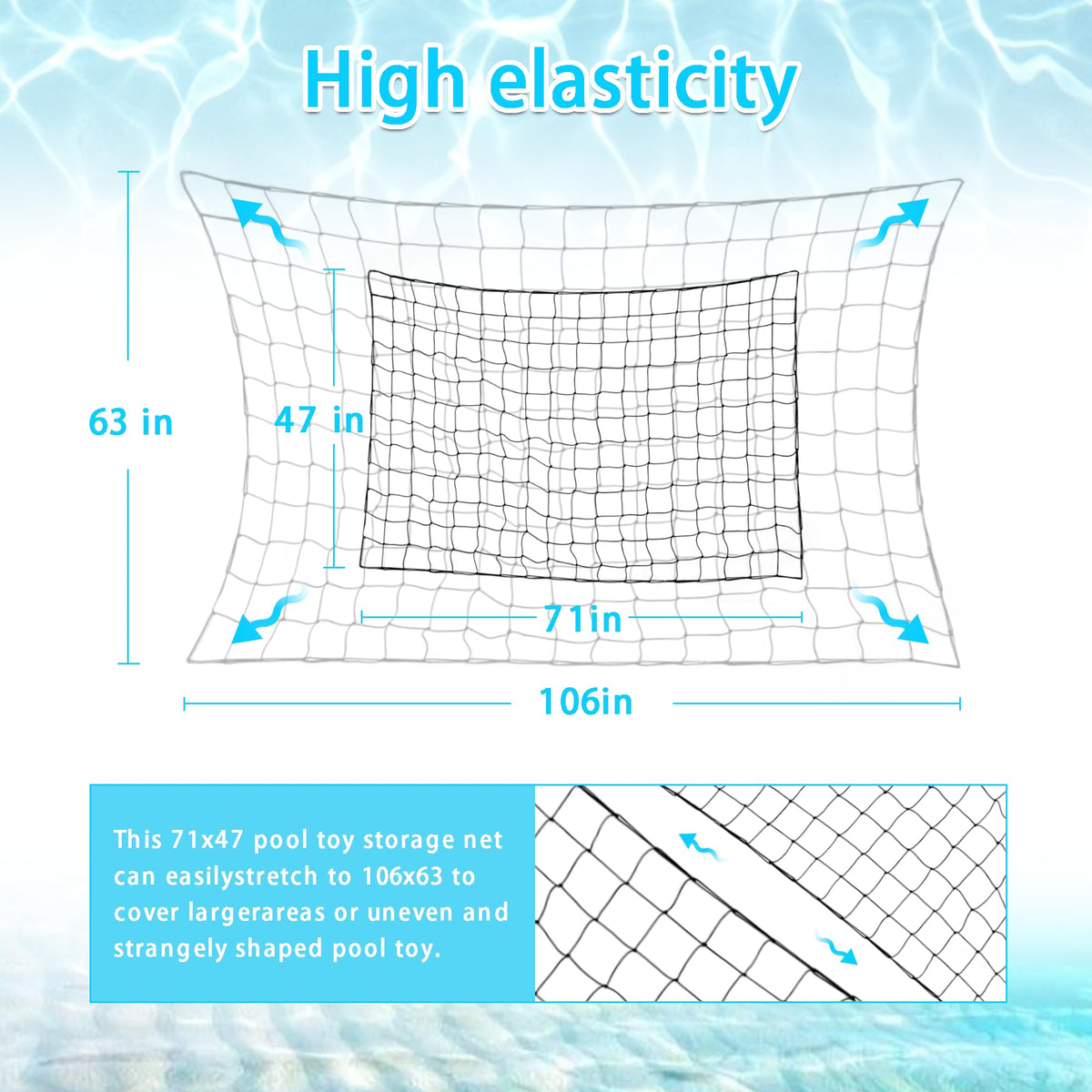 DECORSWITH pool toy storage net securely installs on fences with 20 hooks.