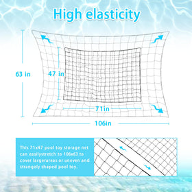 DECORSWITH pool toy storage net securely installs on fences with 20 hooks.