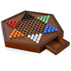 DecoWoodo 15-inch wooden Chinese Checkers board offers a spacious play area for easy moves.