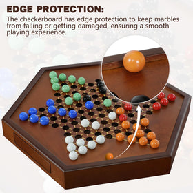 DecoWoodo double-sided storage drawer keeps marbles organized and ready for quick setup.
