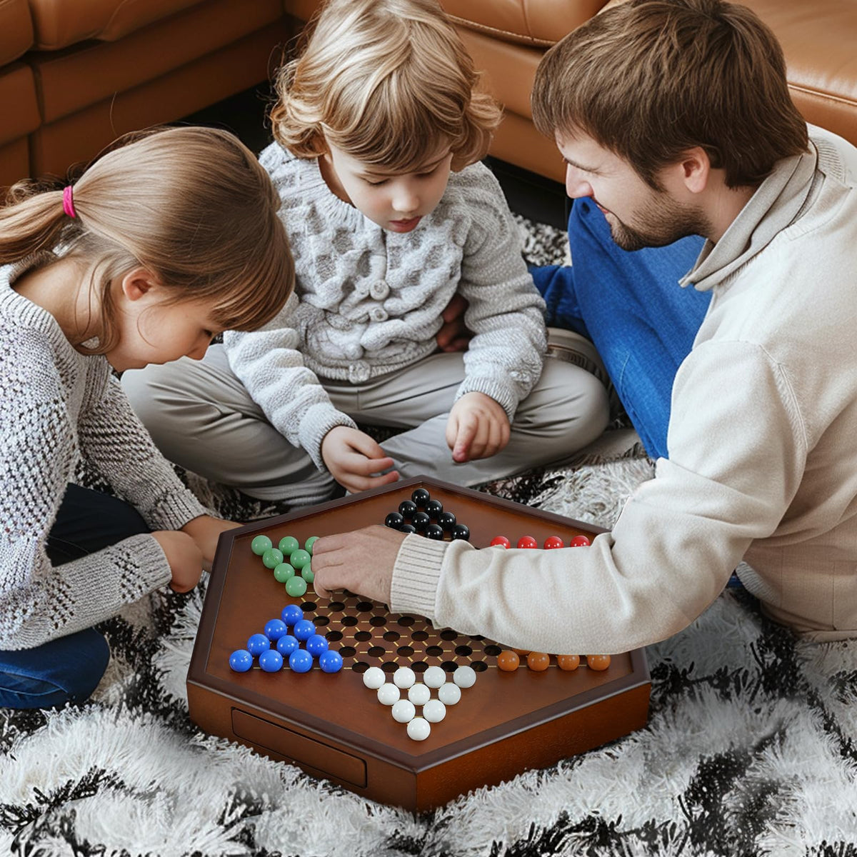 DecoWoodo family game night scene showing warm, social play.