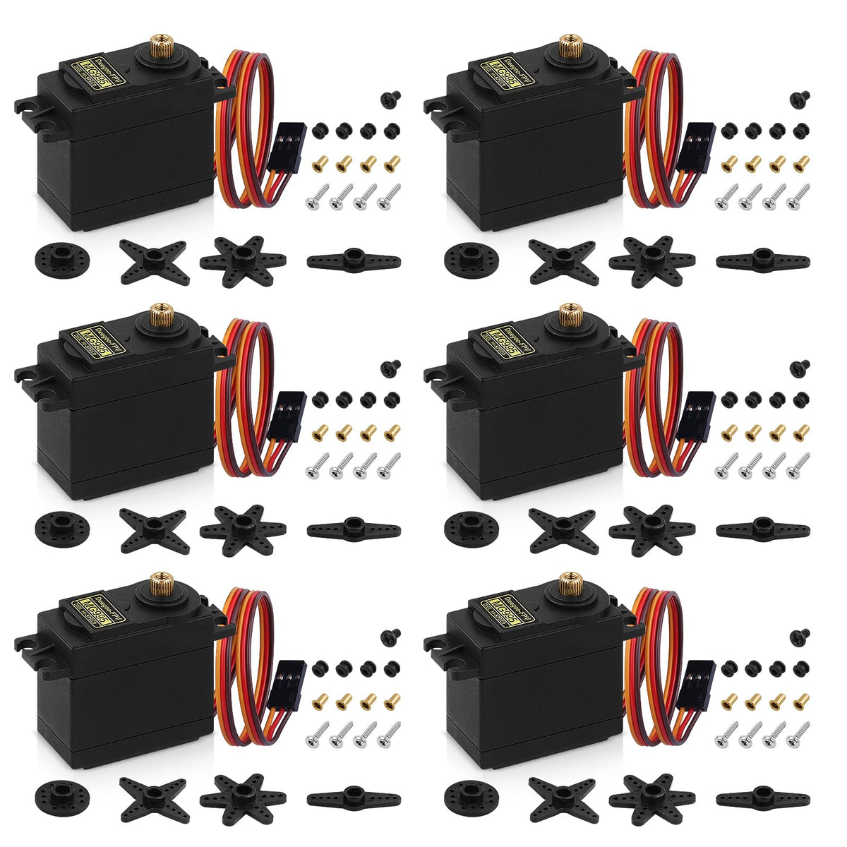 Deegoo-FPV MG995 servo motor front view highlighting durable metal gears for longevity.