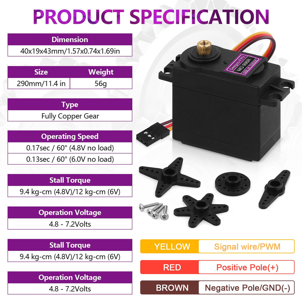 Deegoo-FPV MG996R compatibility connectors fit major RC receivers for easy integration