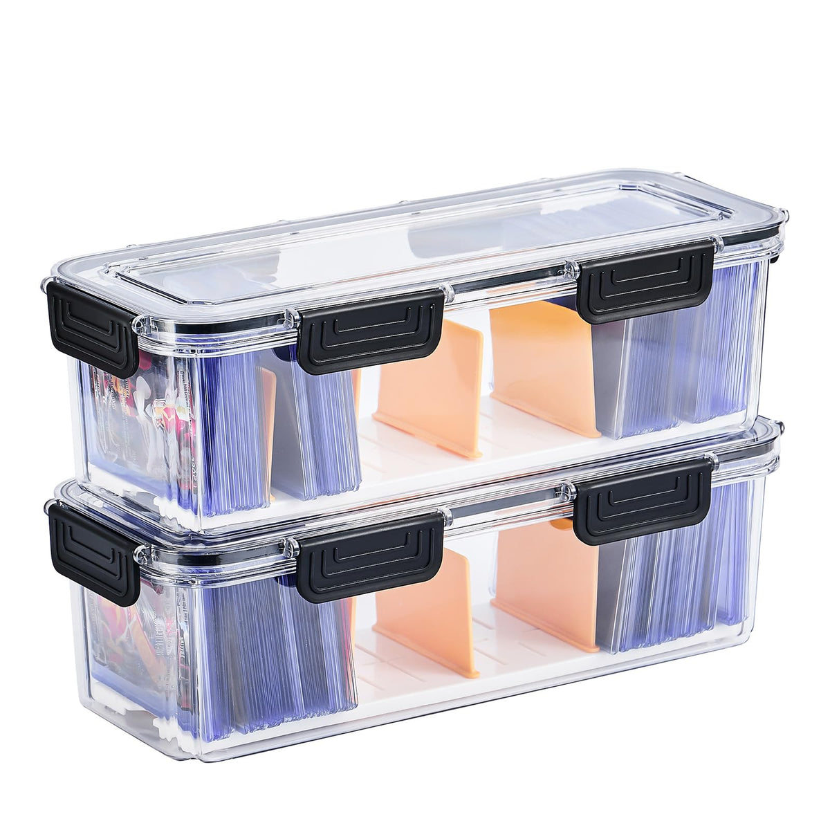 DEEIF Toploader storage box front view, durable clear case for easy card viewing.