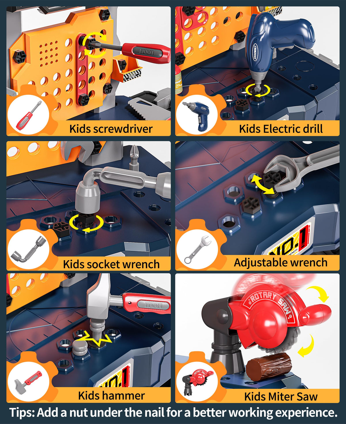 Deejoy toddler workbench with screws and nuts for hands-on construction basics