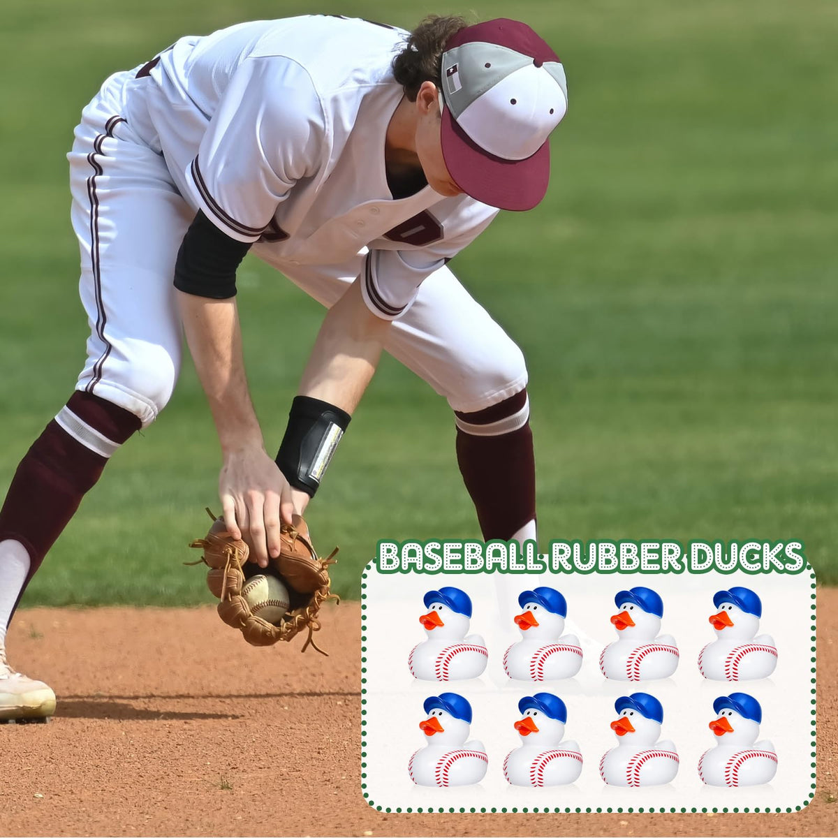 Ducks used as prizes and favors at baseball-themed party.