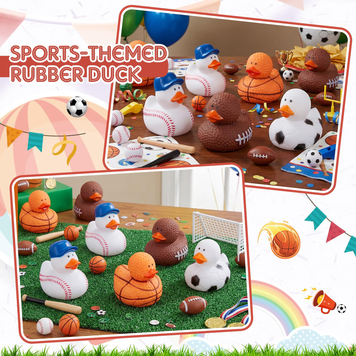 Deekin sport ducks used as car décor and table accents.