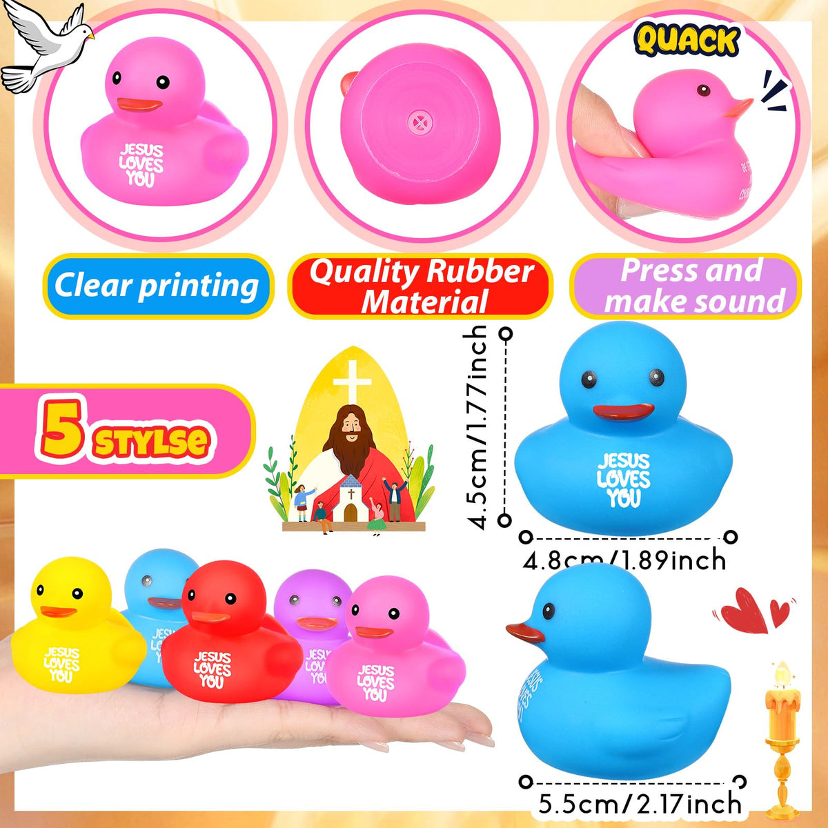 Deekin Christian-themed rubber ducks bulk offer playful baptism and church event accents.