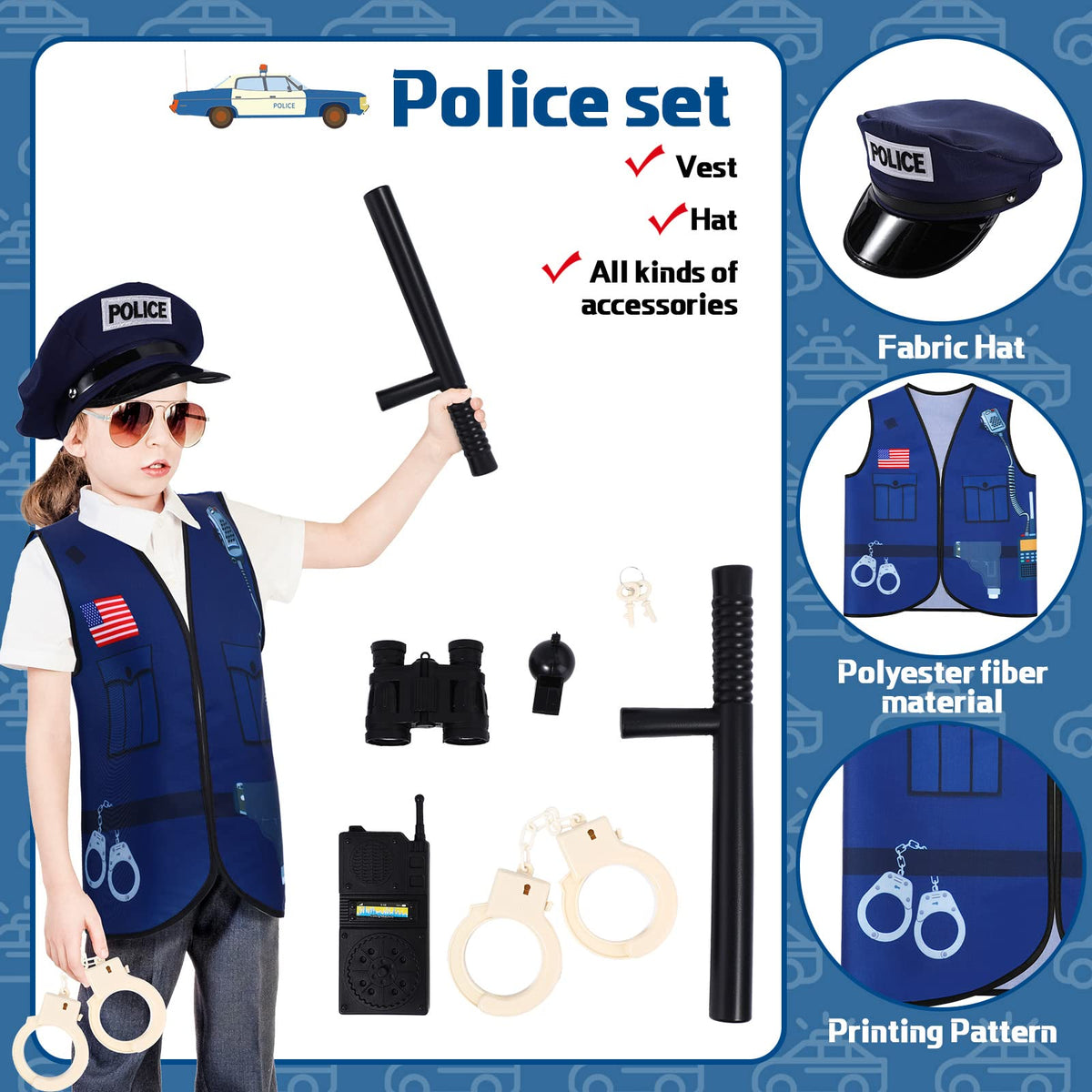 Deekin doctor costume vest with stethoscope supports caring role play.