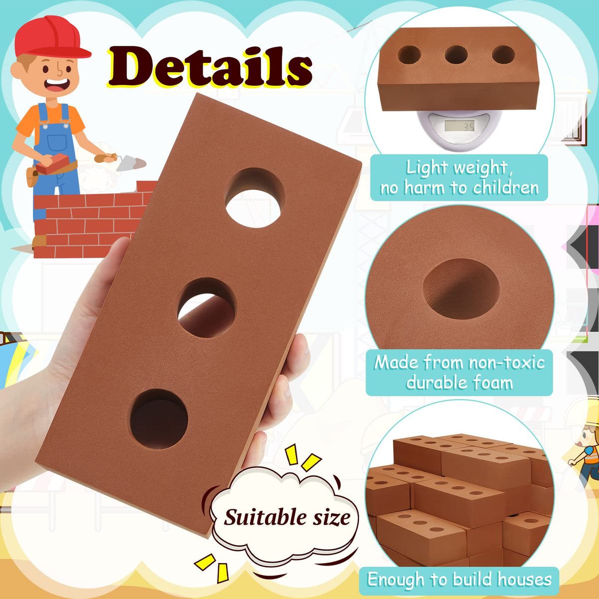 Deekin foam blocks circle holes detail for design variety.
