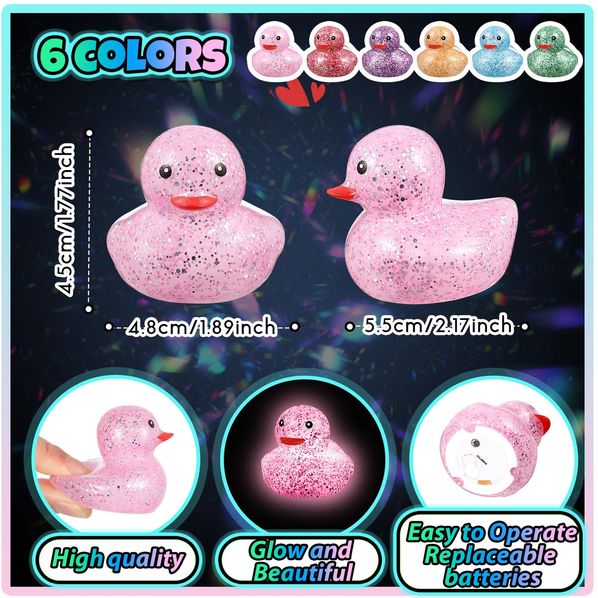 Deekin glowing duck used as a bright party favor for celebrations.