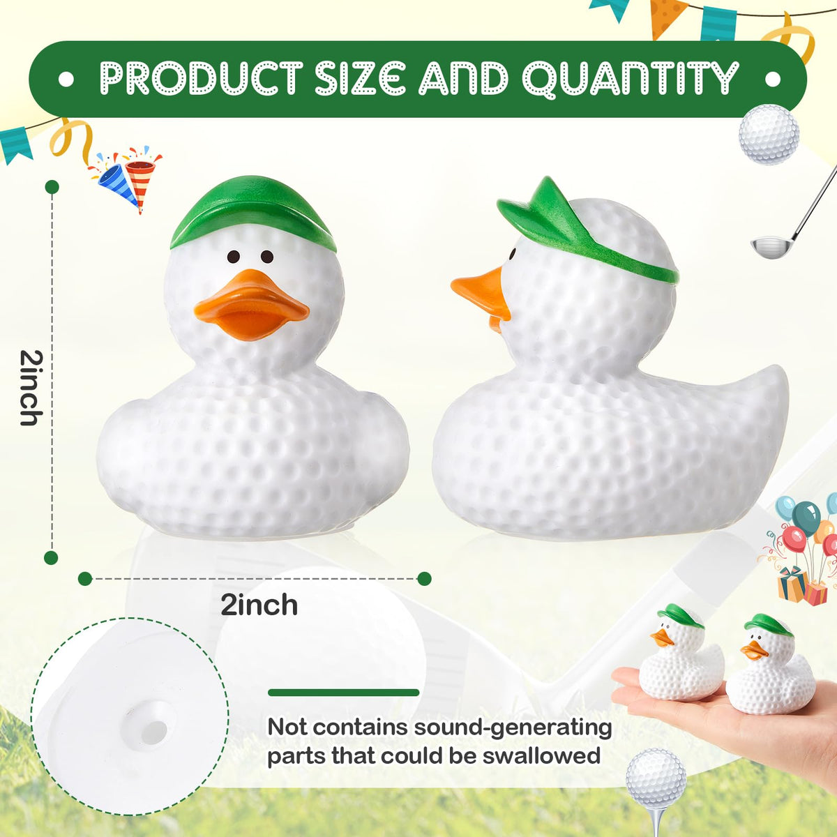 Close-up of Deekin golf duck shows smooth, durable rubber texture.