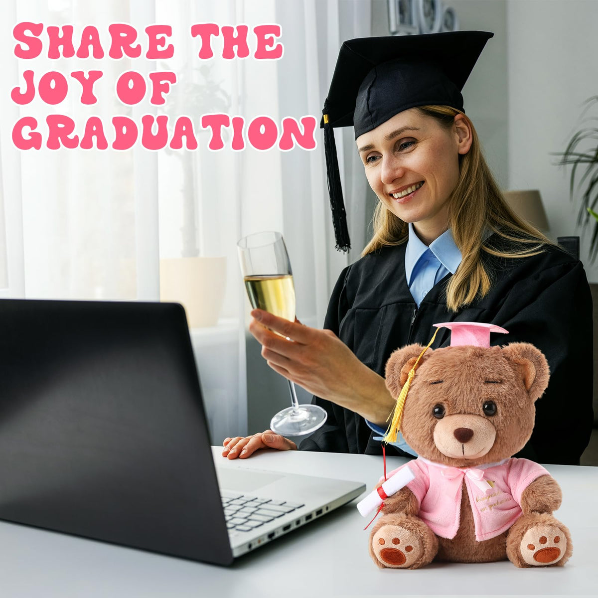 Deekin graduation bear in hand, perfect keepsake for milestone moments.