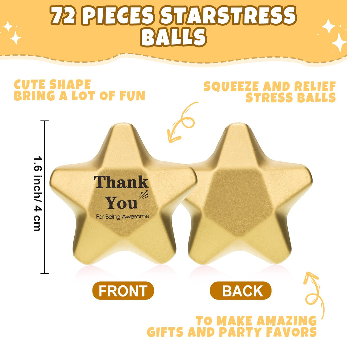 Deekin hand-sized star stress ball in gold for quick relief on the go.