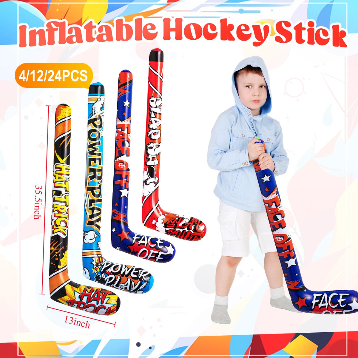 Deekin inflatable hockey sticks 32 inch design B perfect as indoor party game props