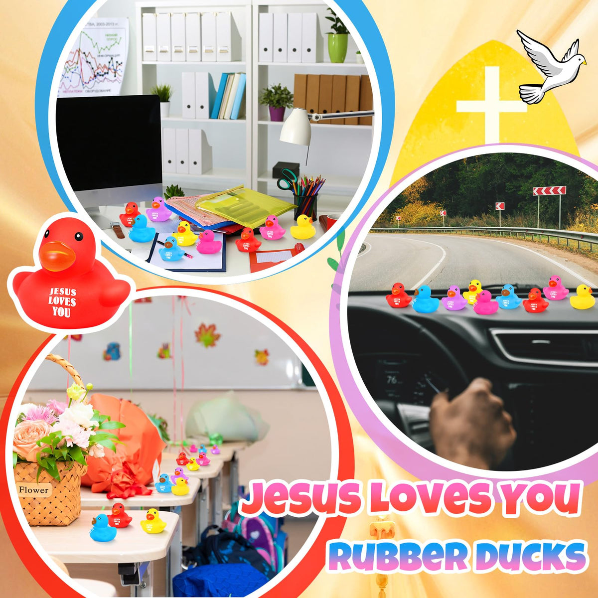Deekin Jesus Loves You blue rubber ducks for pool play and decor.