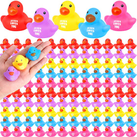 Deekin Jesus Loves You rubber ducks multicolor pack for party favors and decor.