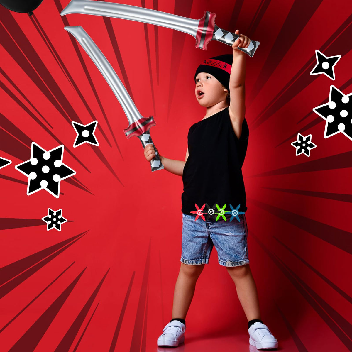 Deekin ninja action favors pack, complete party set for goodie bags.
