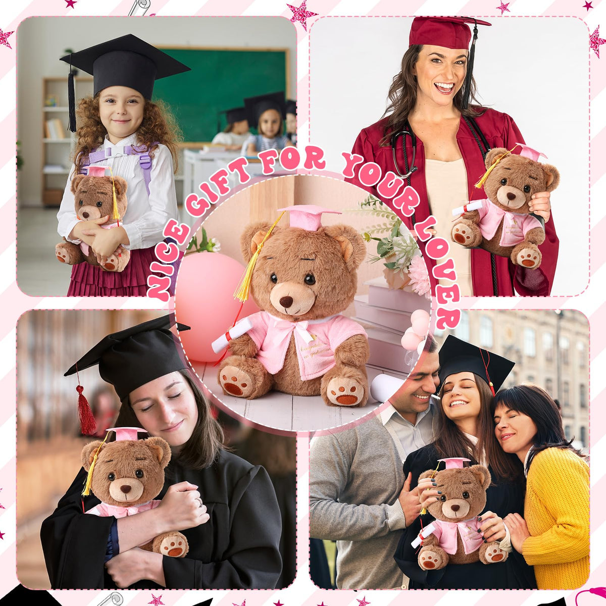 Deekin plush bear decor for car, desk, or shelf, adding warmth.