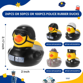 Deekin police ducks two-inch size ideal for bath time coordination and color recognition.