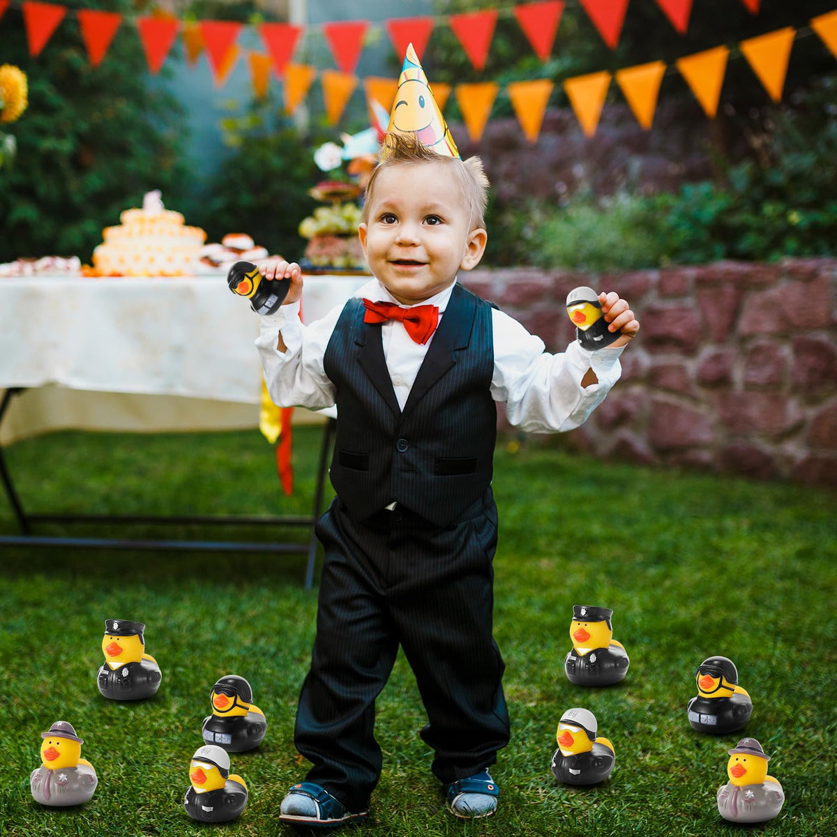 Deekin police ducks photo prop set creates memorable moments at parties.