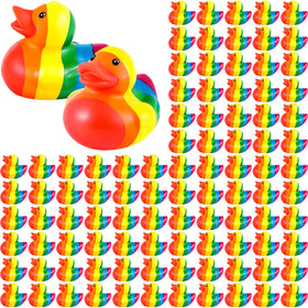 Deekin Rainbow Rubber Ducks 24-pack, vibrant party favors and bath toys for celebrations.