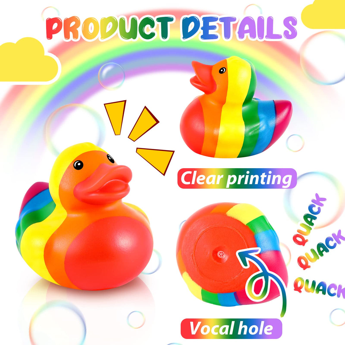Deekin Rainbow Rubber Ducks bathroom decor; waterproof and fun bath time companions.