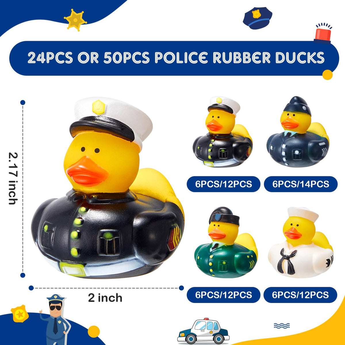 Deekin rubber ducks for bathing and play, 2-inch size