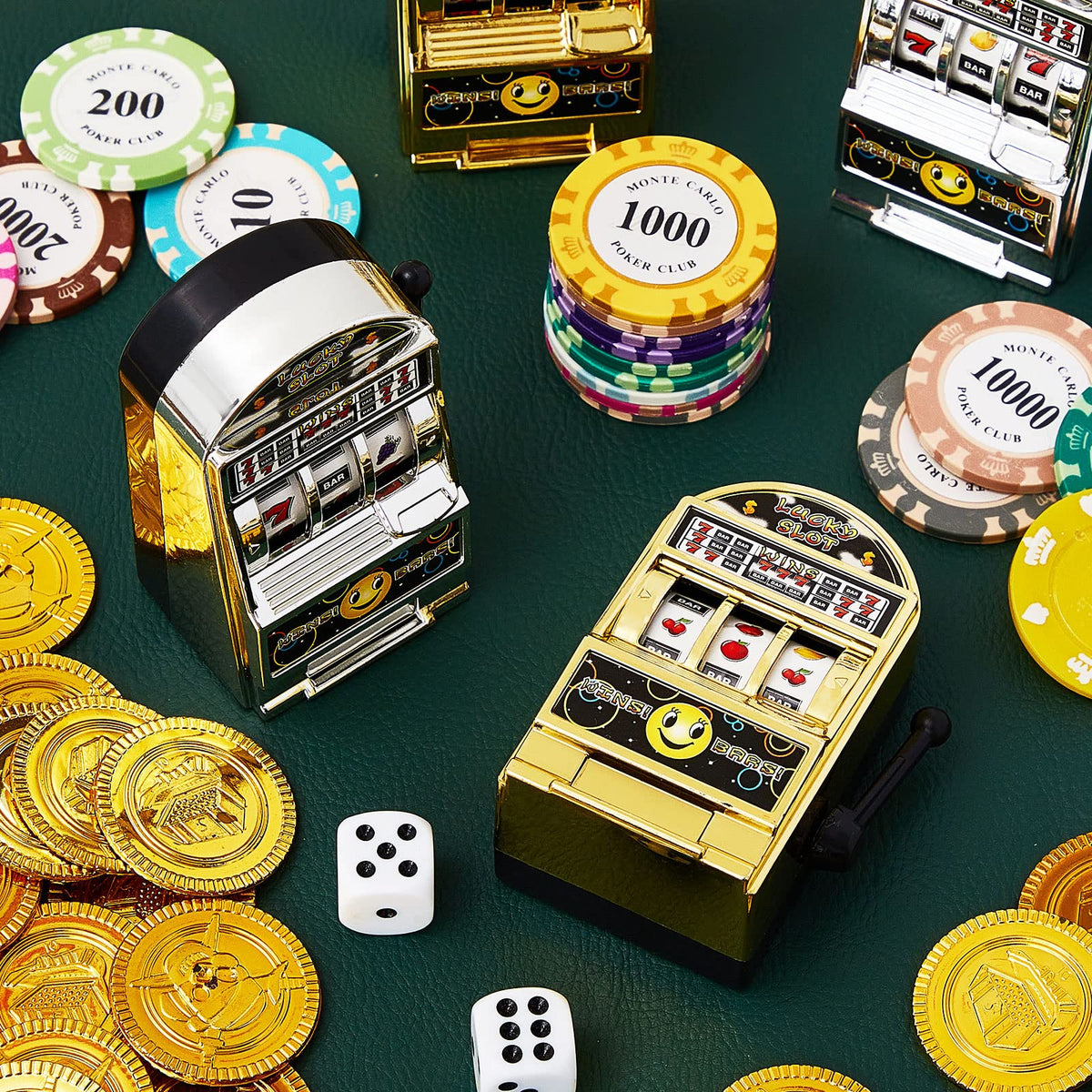Deekin slot-bank golden reels, close-up, showcases three-matching reels without batteries.