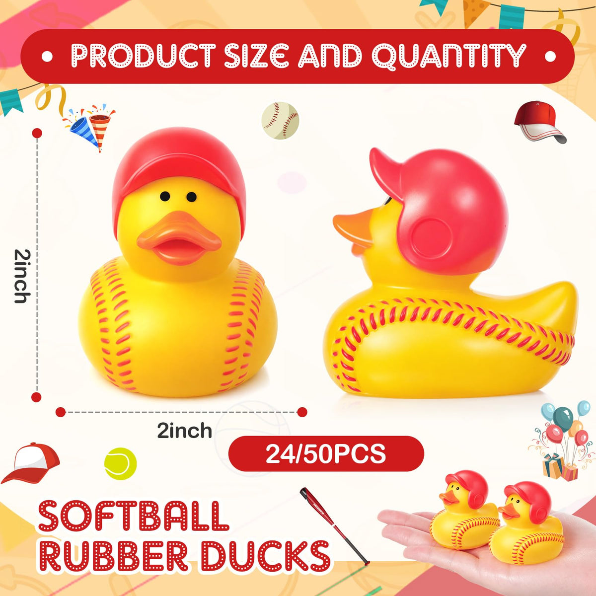 Deekin softball duck head with green hat enhances themed decor.