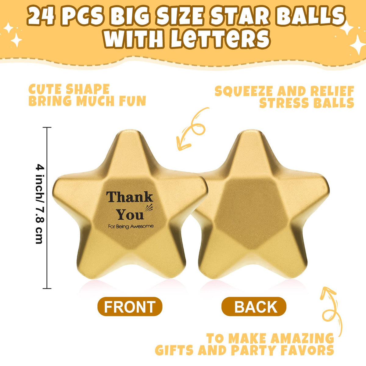 Deekin 3in gold foam star stress ball, portable stress relief on the go.